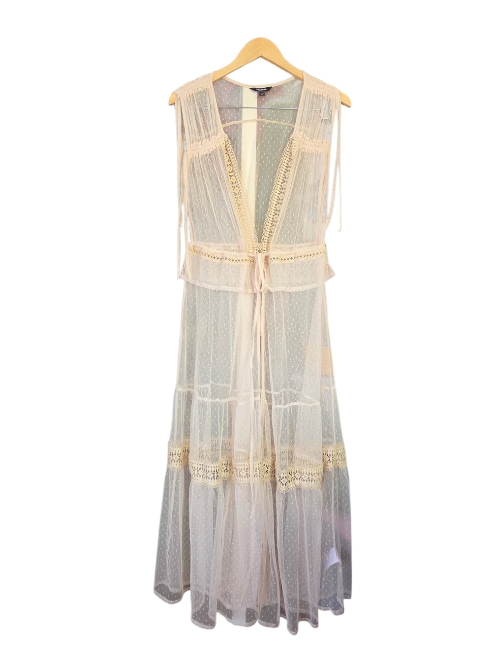 Express Sheer Lace-Trim Maxi Cover-Up in Cream